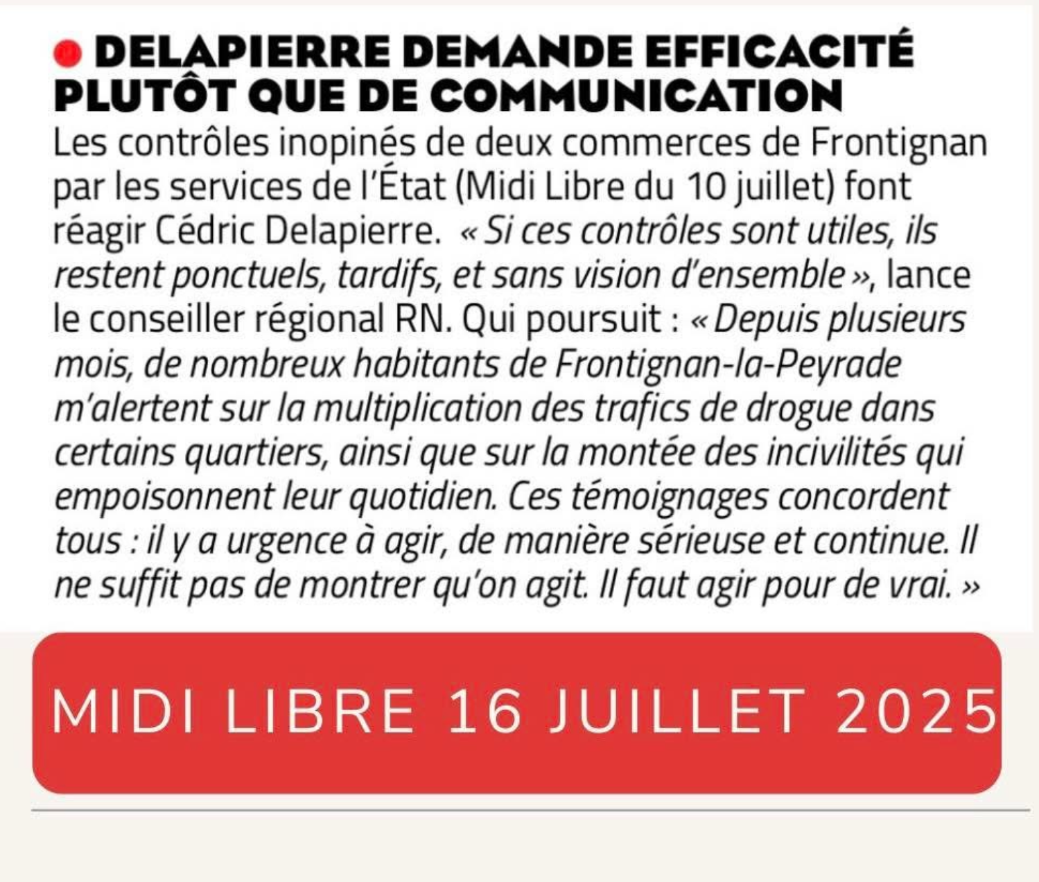 Lire la suite à propos de l’article Midi Libre :  Delapierre demande efficacité plutôt que de communication